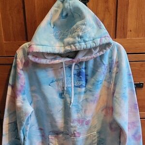 Hollister Blue and White Tie-Dye Hoodie